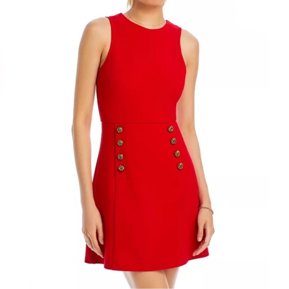 AQUA Red Sleeveless Mini Dress Gold Button Detail‎ Career Party Cocktail